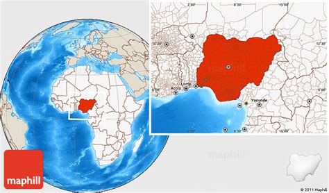 Shaded Relief Location Map Of Nigeria Highlighted Continent