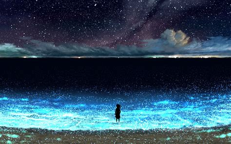 Ocean Night Sky Anime Wallpapers Wallpaper Cave