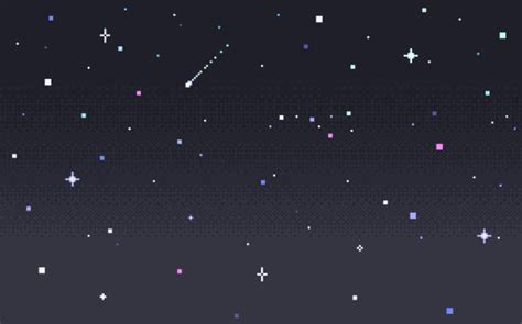 Pixel Art Night Starry Space With Shooting Stars Bit Pixelated By