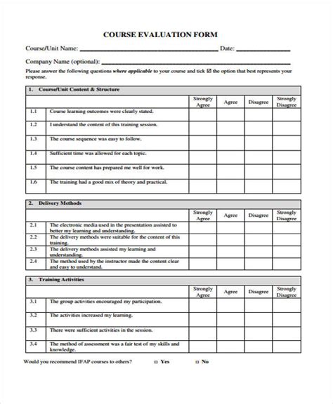 Training Evaluation Form Template