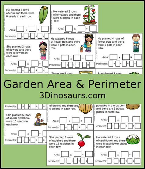 Fun To Use Garden Themed Area And Perimeter Cards 3 Dinosaurs