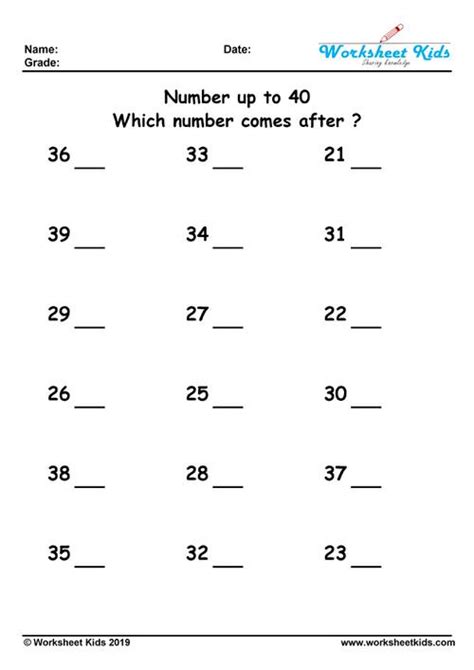 What Number Comes After 1 To 20 100 500 1000 Free Printable Pdf