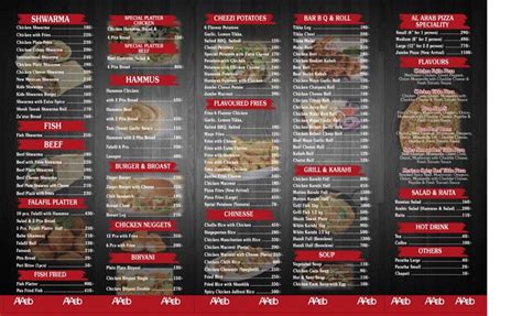 Al Arab Shawarma Menu Restaurant Menu