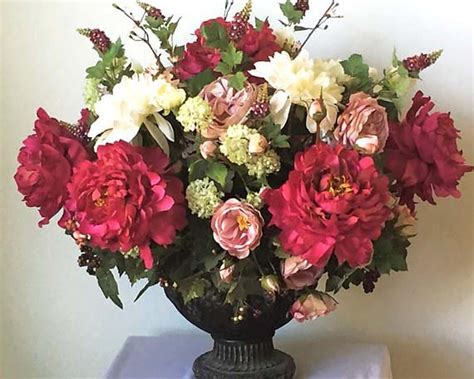 Peony Silk Flower Arrangement Large Victorian Peony Etsy Silk