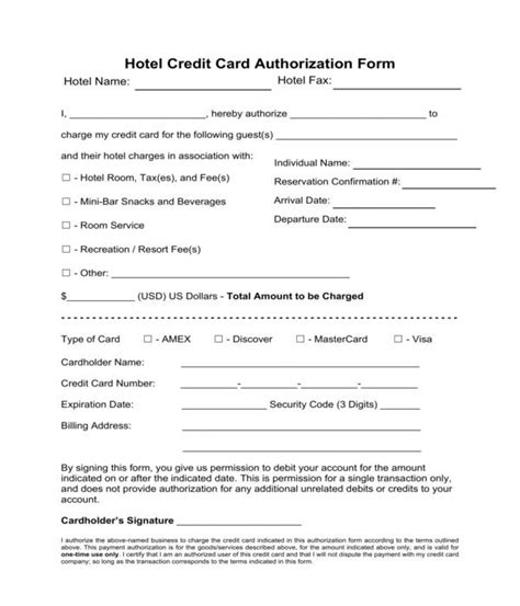 Free 8 Hotel Credit Card Authorization Forms In Pdf Ms With Regard To