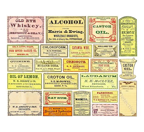 Pharmacy Labels Antique Apothecary Printed Art Paper