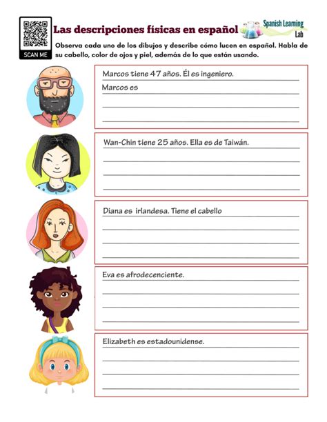 Writing Physical Descriptions In Spanish Pdf Worksheet Spanish Learning Lab
