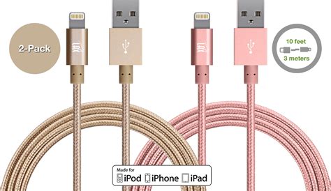 2 Pack Lax 10ft Long Apple Mfi Certified Iphone Chargers Cord