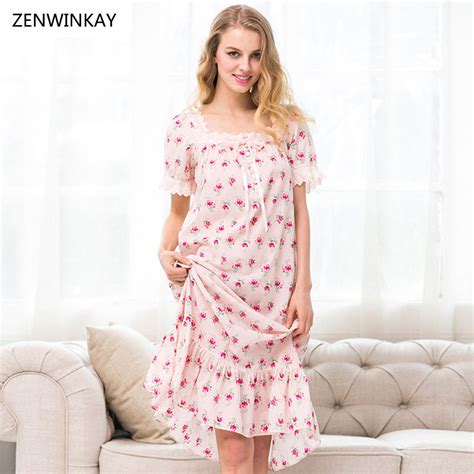 2017 Summer Short Sleeve Print Sleepwear Women Cotton Long Nightgown Plus Size Women Sleepwear