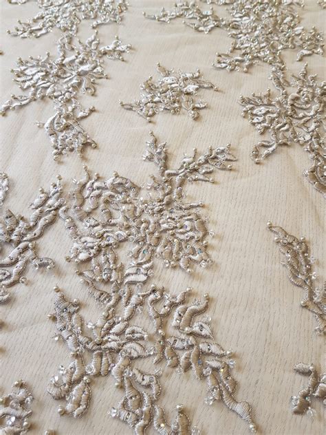 Beige Embroidery On Tulle Fabric 3d Lace And Embroidery Lace Fabric