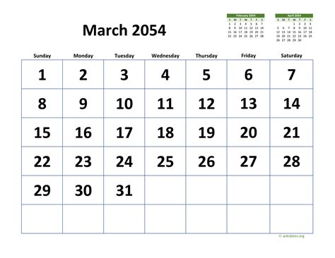 March 2054 Calendar With Extra Large Dates