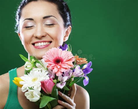 Young Asian Woman With Bouquet Flowers Stock Image Image Of Female