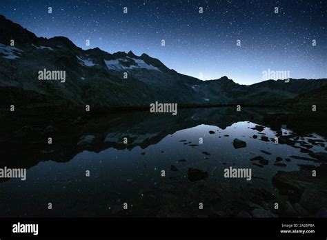 Alpine Lake Reflection Night Landscape Starry Sky Reichenspitzgruppe