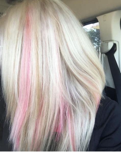 Platinum Blonde Pink Highlights Peek A Boo Hairstyle Pink Blonde Hair