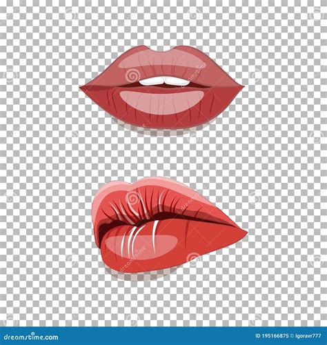 Vector Beautiful Female Lips With Cute Makeup Front And Side View