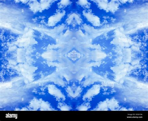Bright Blue Sky With White Clouds Mirror Reflection Textured