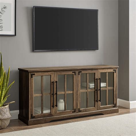 Walker Edison Farmhouse Barn Glass Door Wood Universal Tv Stand For Tv