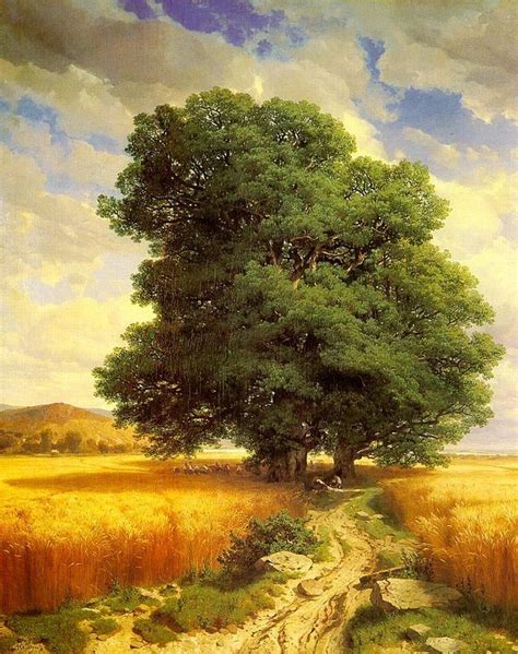 Alexandre Calame Paintings Landscape With Oak Trees Oak Trees
