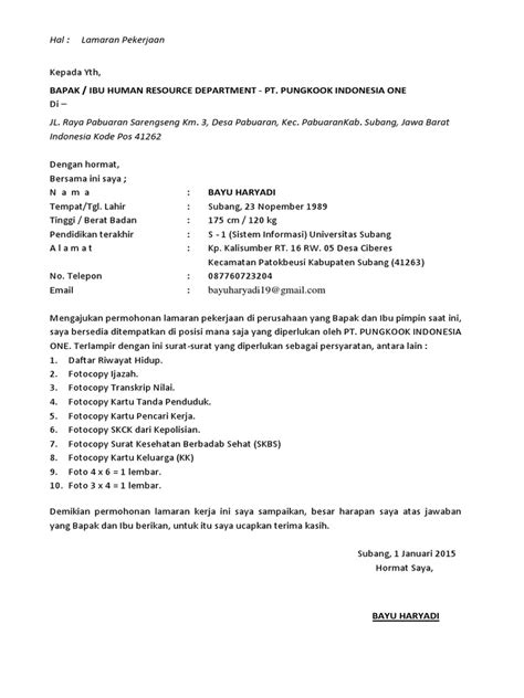 Ada banyak formasi yang dibuka dan tentunya menjadi peluang besar bagi anda yang ingin melamar kerja sebagai cpns. 17++ Contoh Surat Lamaran Kerja Di Pt Pungkook Indonesia ...