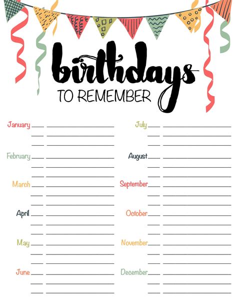Birthday Reminder Free Printable Six Clever Sisters