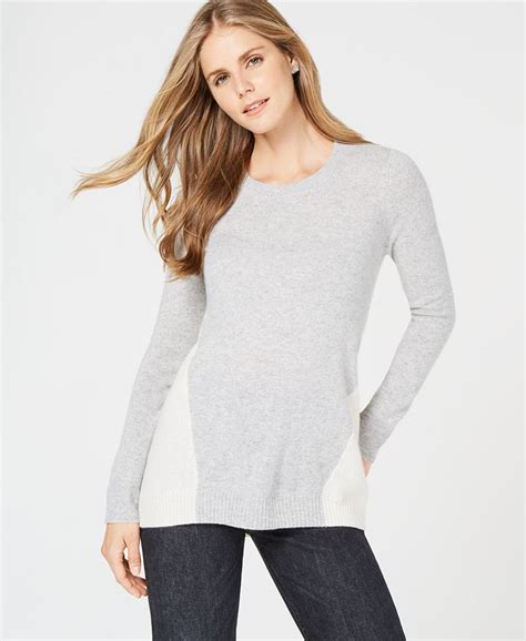 Charter Club Colorblock Pure Cashmere Sweater In Regular And Petite Sizes