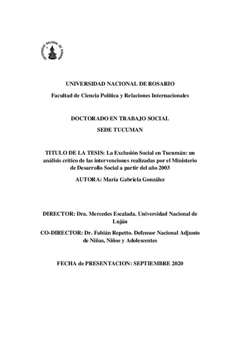 Pdf La Exclusión Social En Tucumán Un Análisis Crítico De Las