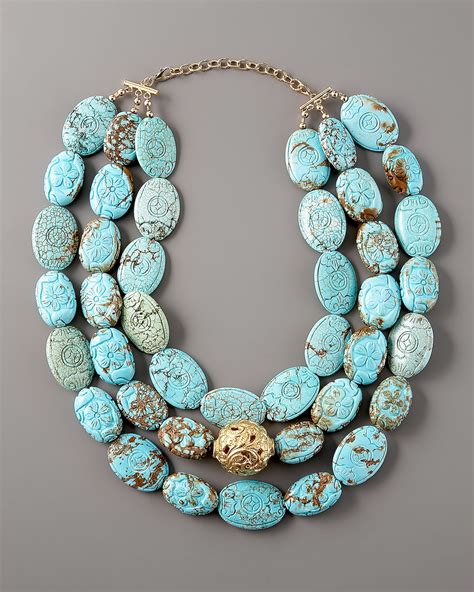 Lyst Devon Leigh Three Strand Turquoise Necklace In Blue