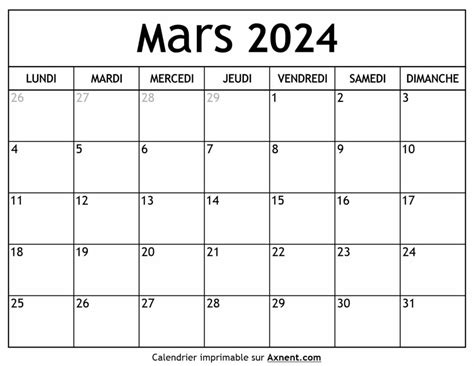 Calendrier Mars 2024 à Imprimer Time Management Tools By Axnent