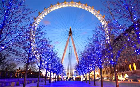Wallpaper 2100x1312 Px Blue Christmas Lights Ferris Wheel London