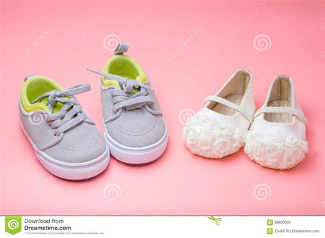 Cute Baby Shoes For Kids On Pink Background Stock Image