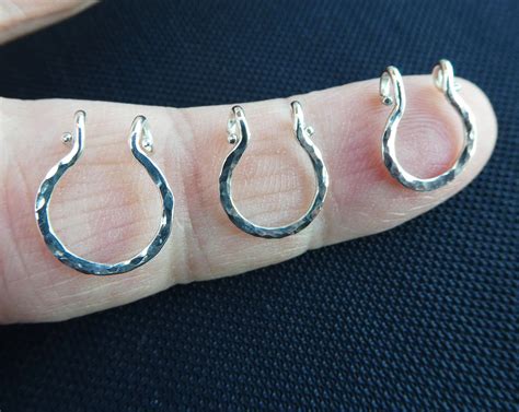 sterling silver nose ring thick fake septum ring hammered etsy