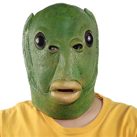 Adult Funny Ugly Green Fish Headgear Latex Cosplay Party Halloween