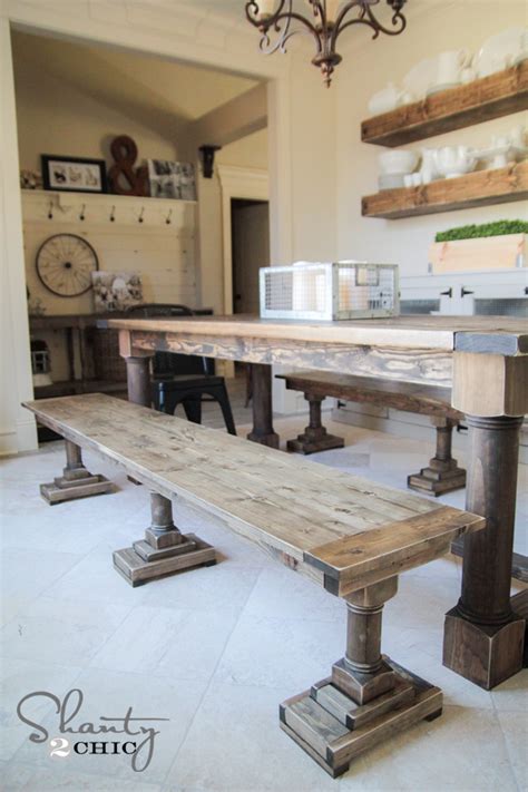Reclaimed wood and iron outdoor bench. Triple Leg DIY Dining Bench - Shanty 2 Chic