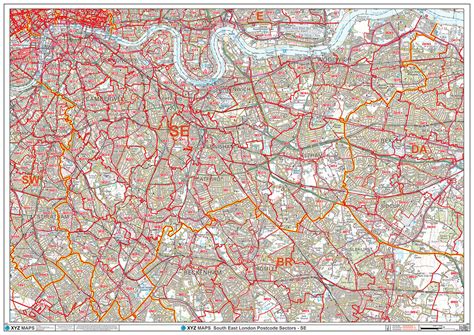 South East London Se Postcode Wall Map Xyz Maps