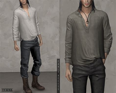Linen Shirt Darte77 Custom Content For Ts4 In 2020 Sims 4 Men Clothing Sims 4 Male