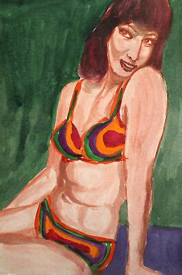 VINTAGE WATERCOLOR PAINTING Nude Woman Portrait 80 00 PicClick