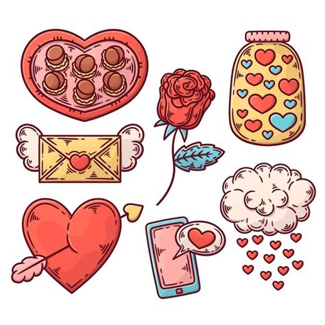 Free Vector Hand Drawn Valentine S Day Elements Set In 2023 Valentines Day Drawing