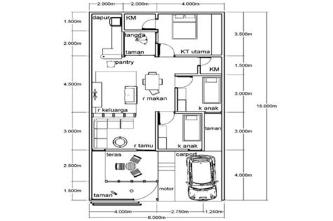 Rumah 3×15 ini memiliki luas lahan 45 m². Desain Rumah Minimalis Ukuran 8 X 15
