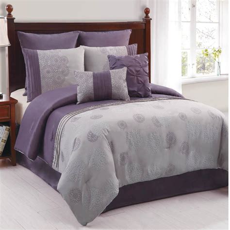 Amelle Purple And Grey 8 Piece King Comforter Bed In A Bag Set New Ebay