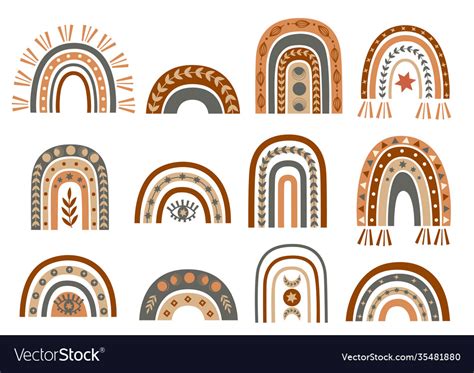 Set Isolated Celestial And Boho Rainbows Vector Image