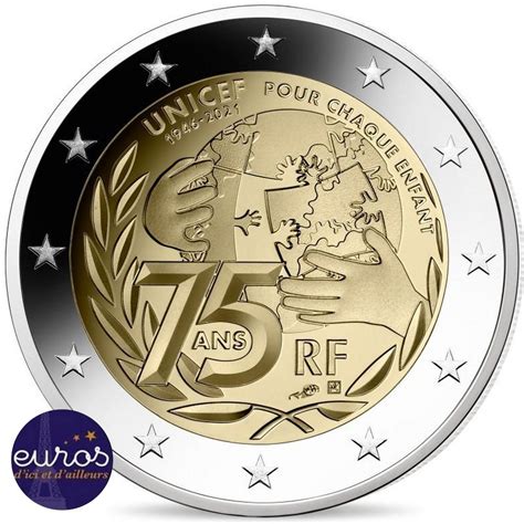 Trio 2 Euros Commémoratives France 2021 75 Ans De Lunicef Unc Bu