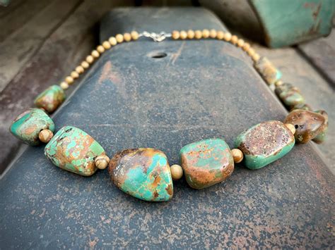 Chunky Turquoise Nugget Necklace For Women Men Southwestern Jewelry