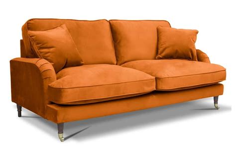 Rupert Burnt Orange Velvet 3 Seater Sofa Furnitureinstore
