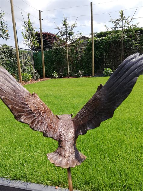 Large Flying Owl Made Out Of Bronze Garden Sculpture