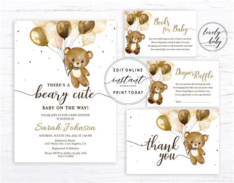 Editable Teddy Bear Baby Shower Invitation Template Bear Etsy