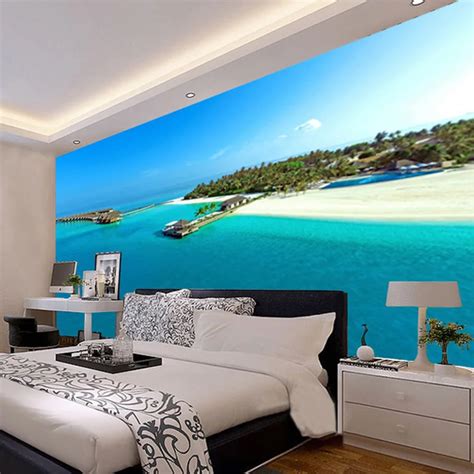 Beautiful Maldives Beach Seaside Landscape 3d Wall Mural Wallpaper