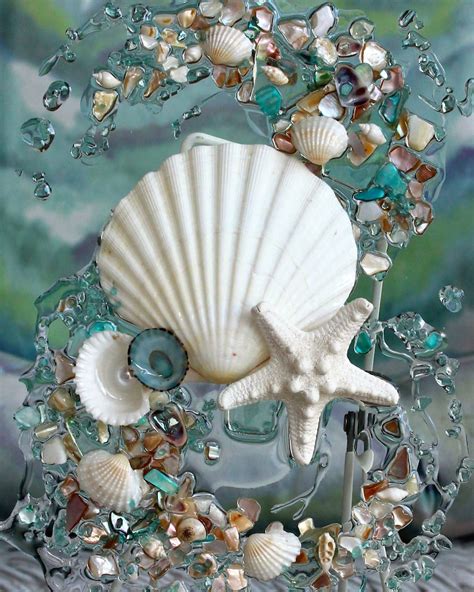 Beach Glass Decor Of Seashell Art Beach Bathroom Decor