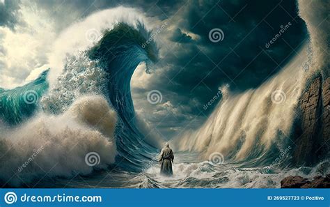 The Story Of Moses Parting The Red Sea Ai Generated Illustration Stock