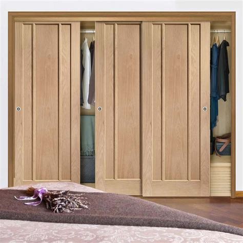Tracks, wheels and door profiles for creating sliding wardrobe doors. Three Sliding Wardrobe Doors & Frame Kit - Worcester Oak 3 ...