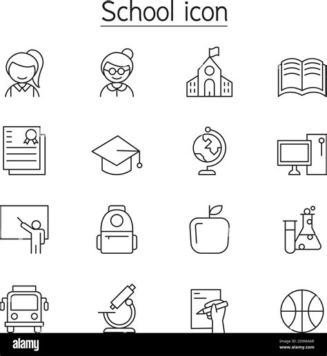 School And Education Icon Set In Thin Line Style Stock Vector Image And Art